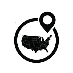 Pin location icon in the USA. American pin and map design vector for icons, logos, symbols, signs, templates, or websites. United States of America country map location design.