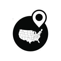 Pin location icon in the USA. American pin and map design vector for icons, logos, symbols, signs, templates, or websites. United States of America country map location design.
