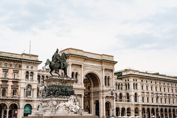 Fototapeta na wymiar Equestrian statue of Victor Emmanuel II on the Duomo square. Milan, Italy