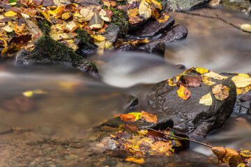 Obraz na płótnie Canvas Langzeitbelichtung von Fließender Wasseroberfläche in Herbststimmung