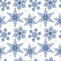 Merry Christmas seamless pattern with beautiful snowflakes.