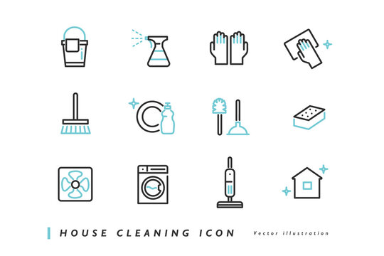 家・住宅の掃除用品のイメージアイコンセット素材