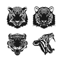 Set Of Tiger Head Vector, Tiger Roaring Tiger Face Logo Design Inspiration
