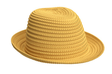 Fototapeta na wymiar Vintage straw beach sun hat isolated on white background and sun protection