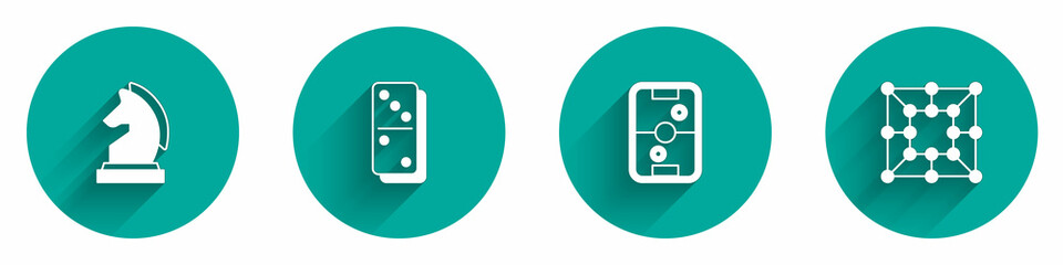 Set Chess, Domino, Air hockey table and Board game icon with long shadow. Vector