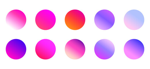 Set of round Vector Gradient. Multicolor Sphere. Modern abstract background texture. Template for design. Isolated objects
