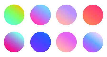 Set of round Vector Gradient. Multicolor Sphere. Modern abstract background texture. Template for design. Isolated objects
