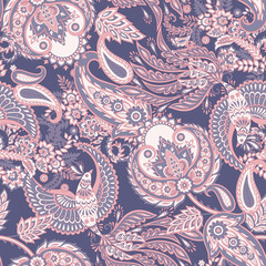 Flying Bird and Floral Paisley pattern, great vector design for any purposes. Seamless background