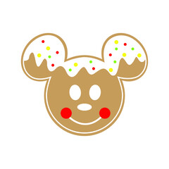 Mouse Head Gingerbread illustration sign. christmas gingerbread icon vector.