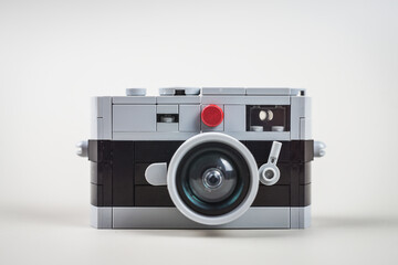 small plastic camera on a white background