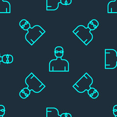 Green line Swimmer athlete icon isolated seamless pattern on blue background. Vector