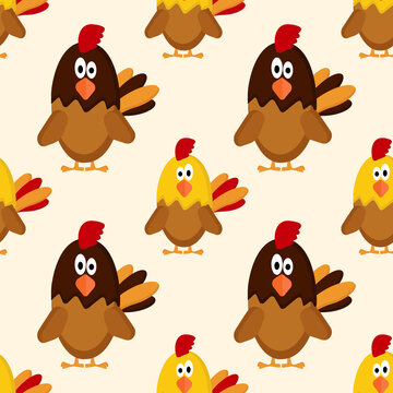 A pattern of a rooster and a chicken for prmiennya in textile design