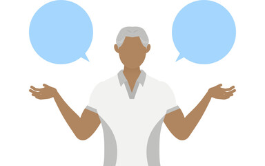 スポーツジムインストラクターシニア男性のポーズ、説明をする