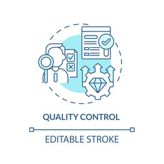 Quality control blue concept icon. Monitoring production. Inspection of goods. Operations managment abstract idea thin line illustration. Vector isolated outline color drawing. Editable stroke