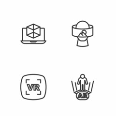 Set line Augmented reality AR, Virtual, 3d modeling and glasses icon. Vector