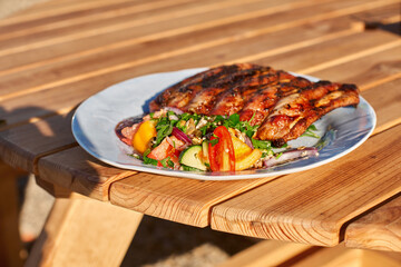 BBQ ribs sliced with hot honey and chili marinade