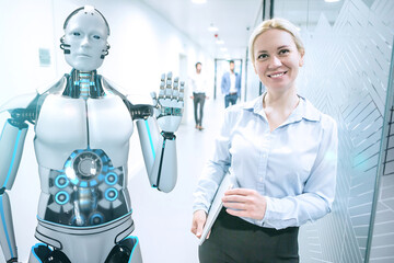 Businesswoman Humanoid Robot - obrazy, fototapety, plakaty