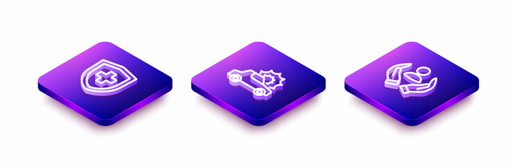 Set Isometric line Life insurance with shield, Car and icon. Vector