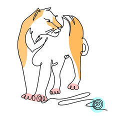 Vector one line tiger with organic shapes isolated on white. Print for card, tshirt, textile, fabric