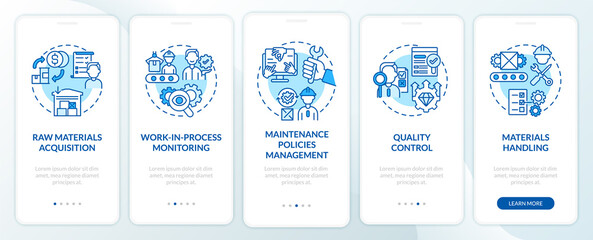 Fototapeta na wymiar Operations managers duties blue onboarding mobile app page screen. Business walkthrough 5 steps graphic instructions with concepts. UI, UX, GUI vector template with linear color illustrations