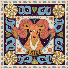Aries zodiac sign. Horoscope. Illustration for souvenirs and social networks - obrazy, fototapety, plakaty