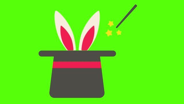 A bunny in a hat with a magic stick on a green screen background