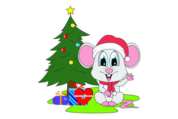 cute mouse cartoon on christmas