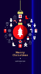 christmas card with christmas balls and icon