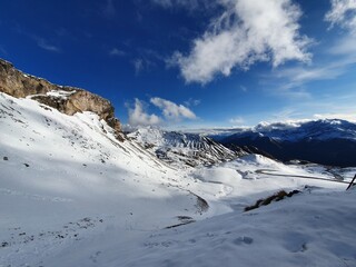 Snowy mountain Alps road