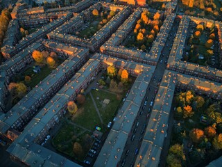 Nikiszowiec mining estate in Katowice at sunset