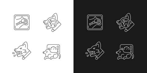 Pet treatment linear icons set for dark and light mode. Domestic animals illness. Common and dangerous diseases. Customizable thin line symbols. Isolated vector outline illustrations. Editable stroke