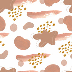 Dust pink abstract shaped stains and brushstrokes seamless pattern	
