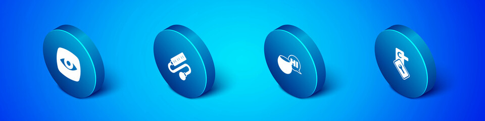 Set Isometric Security camera, Voice assistant, Digital door lock and Electric extension cord icon. Vector