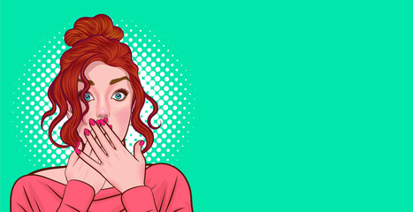 surprised woman face wow and covered her mouth with her hands