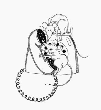 black and cartoon illustration, the Mouses and phone