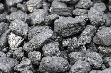 Natural coal texture with selective focus. Industrial coal close up
