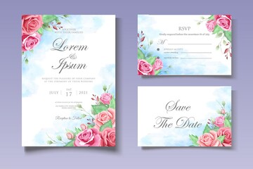 Fototapeta na wymiar Beautiful Hand Drawing Floral Wedding Invitation Card