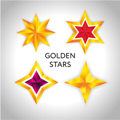 Shiny Gold Star set. Christmas Illustration for design on white background