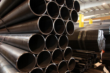 Metal pipes. Steel industry background.