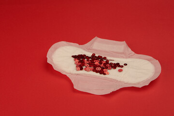 feminine pad blood menstruation hygiene red background