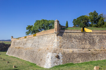 Fototapeta na wymiar Fortified wall with lookout towers in historic city Elvas, Portugal