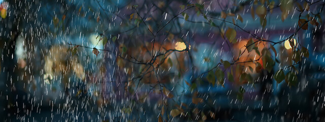 abstract rain background park gloomy drops, seasonal concept sad