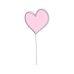 Fototapeta na wymiar Vector illustration in the style of line art for Valentine's Day. Candy heart on a stick. Pink lollipop or balloon. EPS 10.