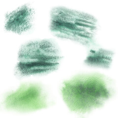 Watercolor background spots splashes in green shadows