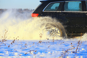 off-road vehicle drift in the snow field adventure winter speed nature © kichigin19
