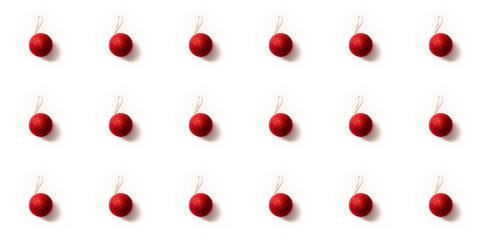 Seamless pattern with red and golden Christmas toy balls on a white background. Christmas texture. Holiday design mockup concept. Poster wallpaper. Festive banner. Template. New year greeting card