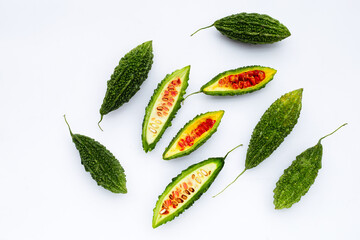 Bitter gourd on white background.