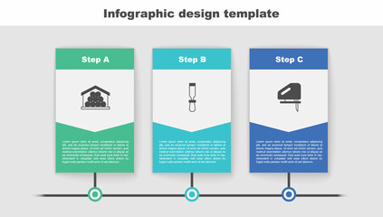 Set Wooden logs, Chisel tool and Electric jigsaw. Business infographic template. Vector