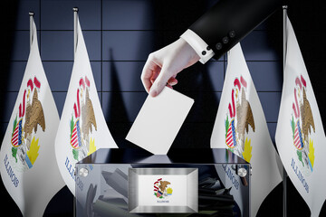 Illinois flags, hand dropping ballot card into a box - voting, election concept - 3D illustration