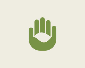 Abstract leaf, pillow in the hand palm logo design. Universal minimalistic relax, rest, garden vector sign symbol logotype.